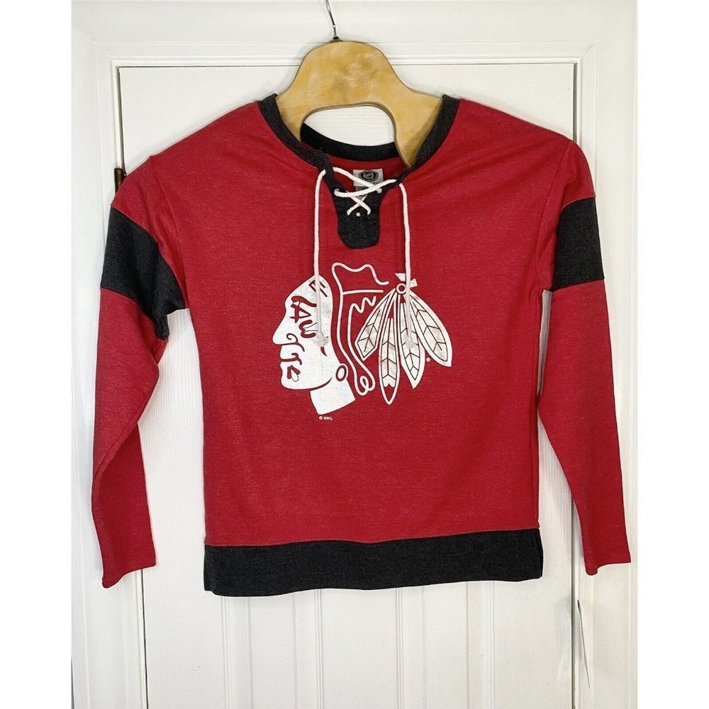 NHL Women’s Chicago Blackhawk’s Long Sleeve Jersey Shirt Red Small Tags Flaw